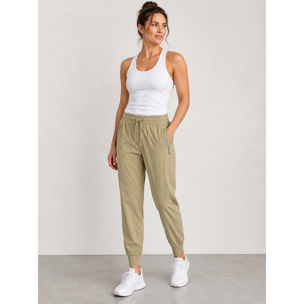 Athleta Trekkie‎ North Jogger Pants 14 Khaki Beige Ripstop Hiking Travel Stretch